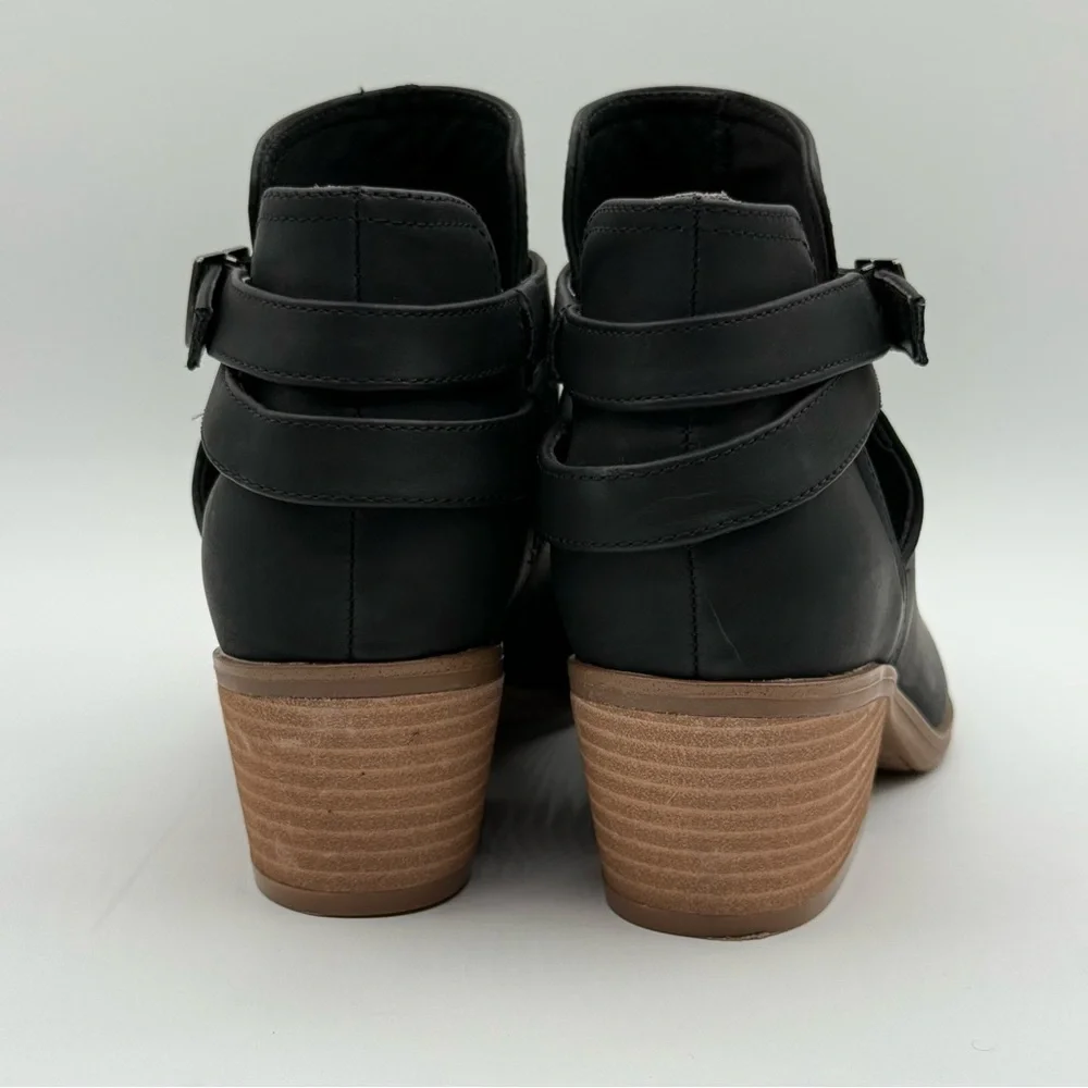 Dr. Scholl’s Literally Black Cutout Ankle Boots w/ Gold Buckle & Stacked Heel - Picture 9 of 16